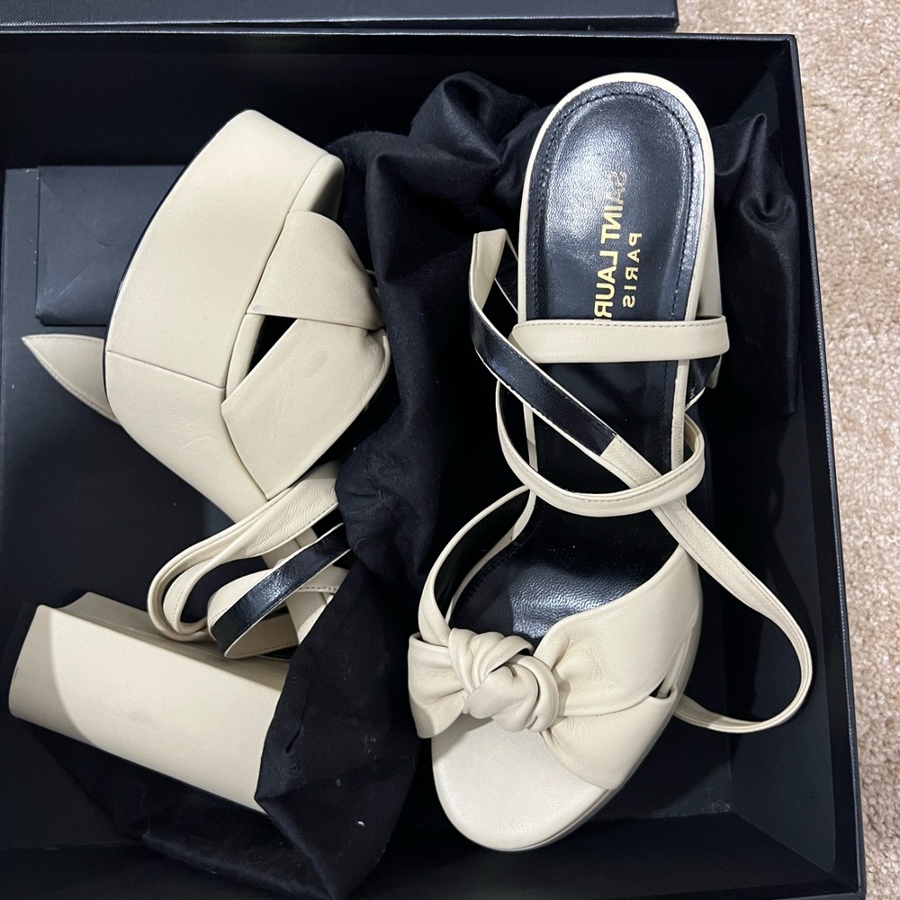 Saint Laurent Cream Paige Strappy Heels